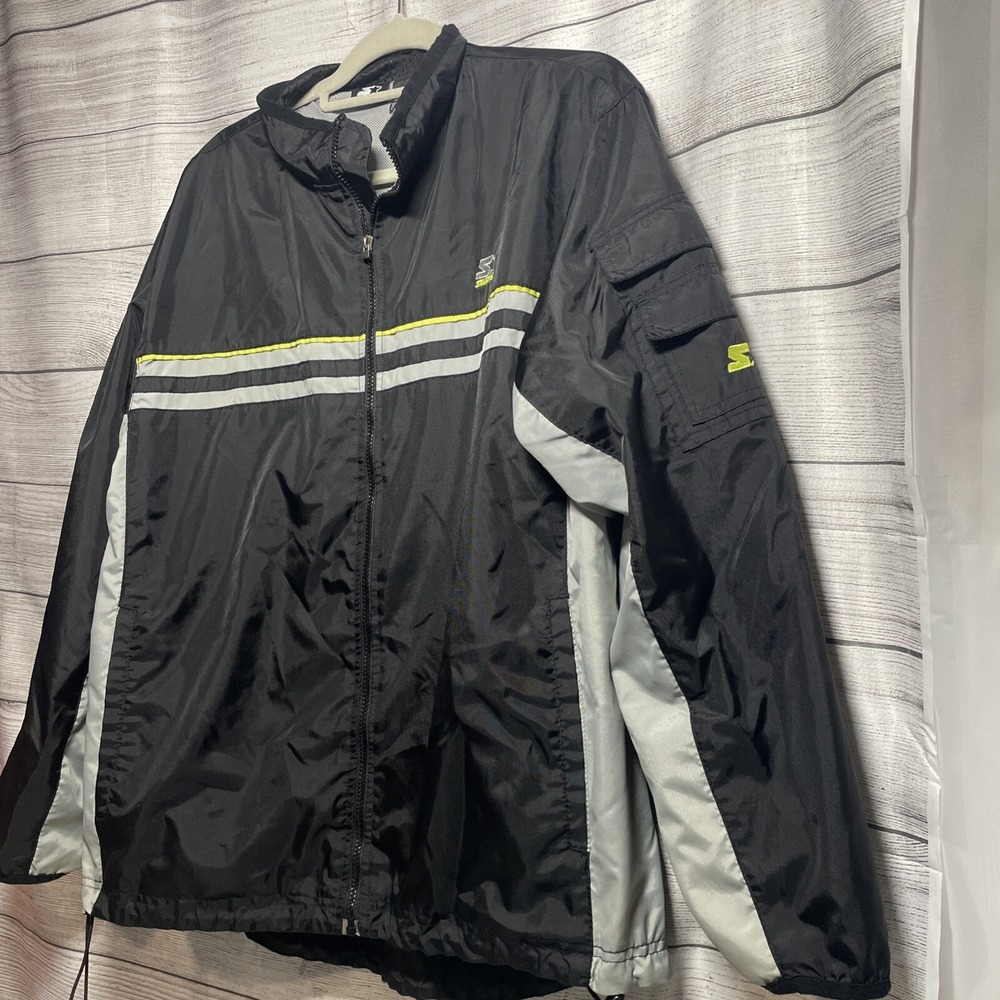 VTG Starter Windbreaker Mens MED Nylon Track Jacket Black Full Zip‎ Mesh Lining - Picture 2 of 7